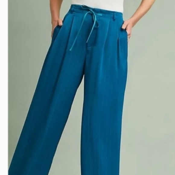 Anthropologie Elevenses Turquoise Wide Leg Pinstripe Pants, Sz 8 - Picture 9 of 10